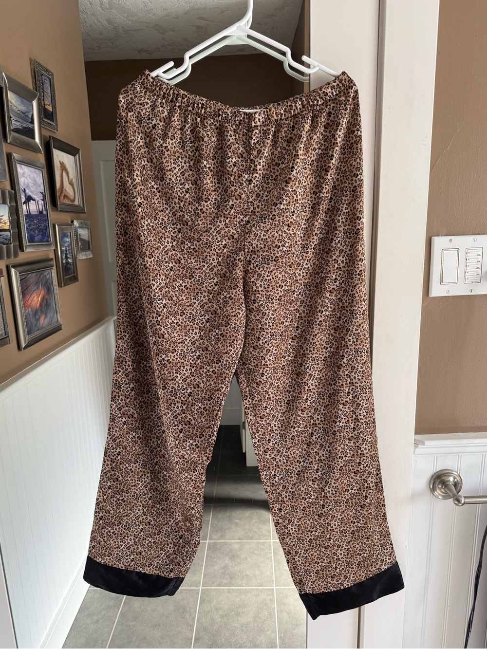 East West Silky Leopard Lounge Pants Medium | Satin Pajama Wide Leg
